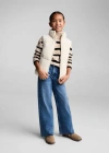 Shop Mango Stand-collar Striped Sweater In Sand