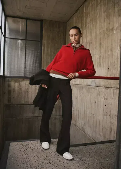 Mango Sweater With Contrasting Zipper Collar In Red