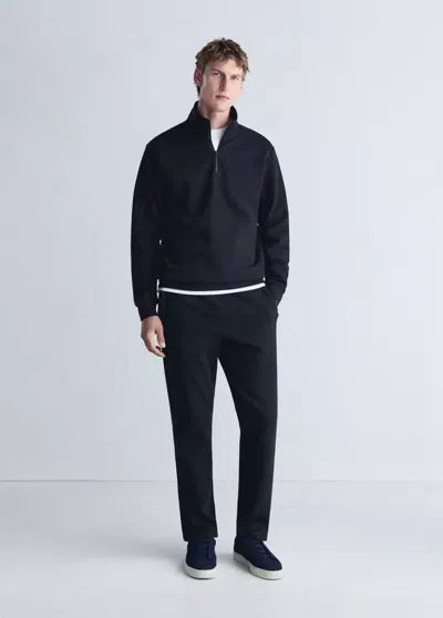 Mango Sweat-shirt À Col Zippé Thermolite In Bleu Marine