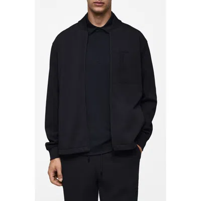 Mango Sweatshirt Bomber Jacket In Dark Navy