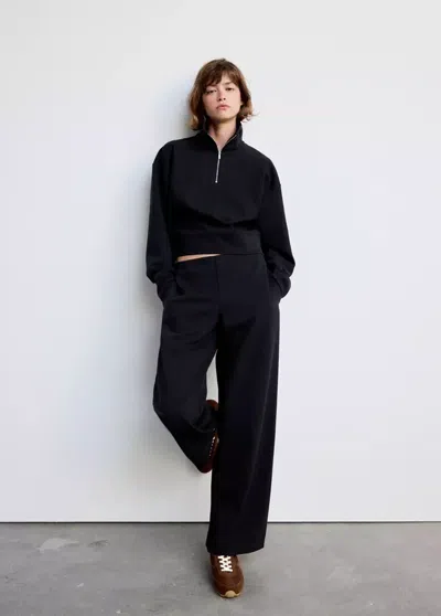 Mango Sweat-shirt Col Montant Zippé In Bleu Marine