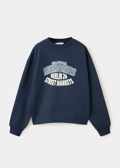 Mango Kids' Sweat-shirt Coton Imprimé In Blue