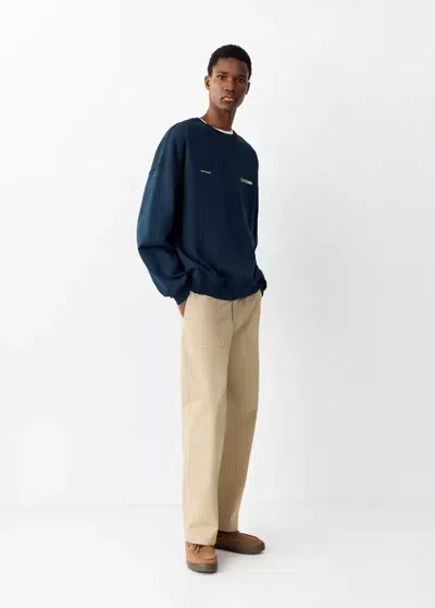 Mango Sweat-shirt Coton Imprimé Texte In Bleu Pétrole