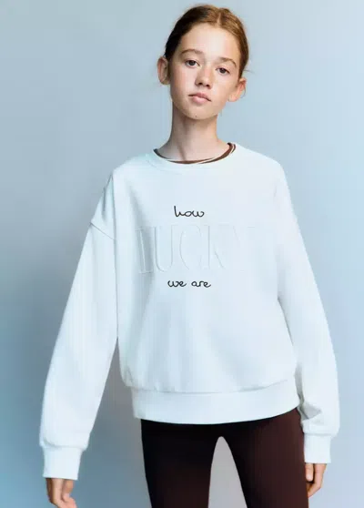 Mango Kids' Sweat-shirt Détail Brodé In Blanc Cassé