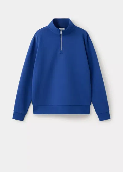 Mango Sweat-shirt En Mélange De Coton Avec Fermeture Éclair In Blue