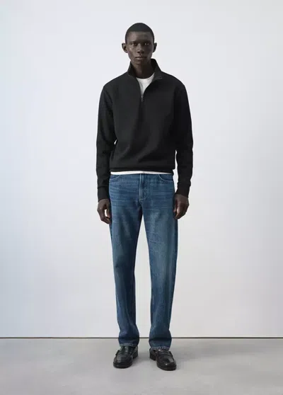 Mango Sweat-shirt En Mélange De Coton Avec Fermeture Éclair In Black