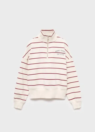 Mango Kids' Sweatshirt Stripes Message Print Off White In Multi
