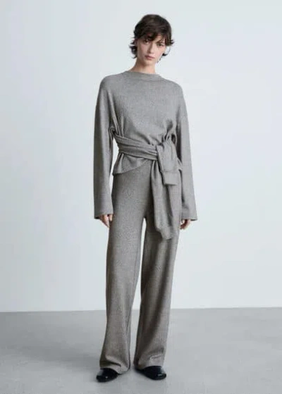 Mango Sweatshirt With Decorative Sleeve Grey