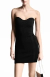 Mango Sweetheart Rib Strapless Sweater Minidress In Black