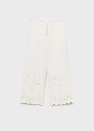 Mango Kids' Swiss-embroidered Trousers Ecru