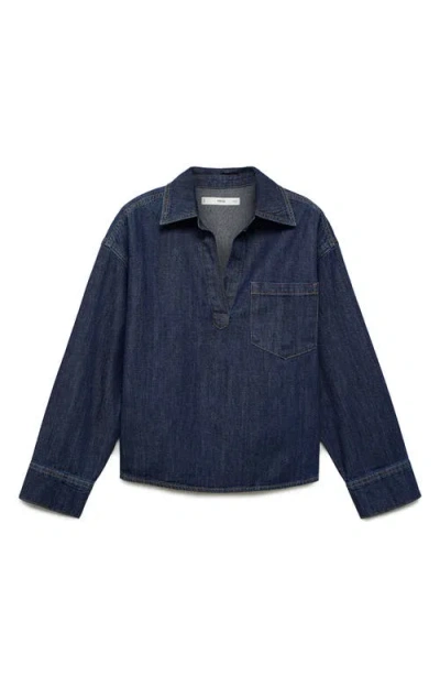 Mango Sylvie Denim Popover Shirt In Dark Blue