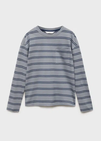 Mango T-shirt À Rayures Poche Gris - Enfants - 11-12 Ans -  Kids In Gray