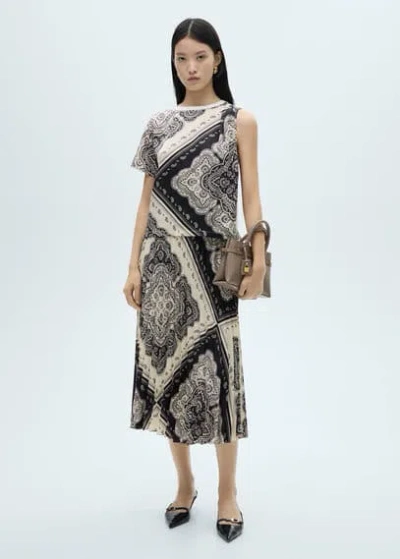 Mango Asymmetrical Paisley Print T-shirt Off White In Blanc Cassé