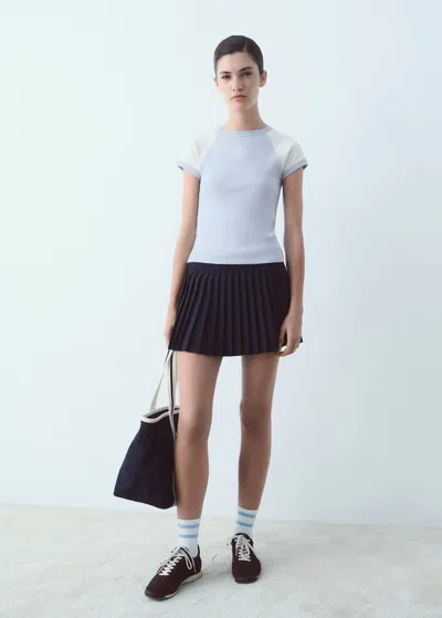Mango Cotton T-shirt With Contrast Sleeves Sky Blue