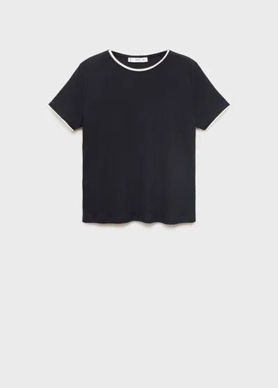 Mango Combined Cotton T-shirt In Black