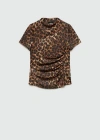 Mango Leopard Print Ruched Top In Brown