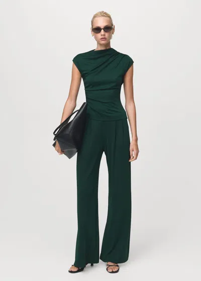 Mango T-shirt With Gathered Asymmetrical Neck In Green