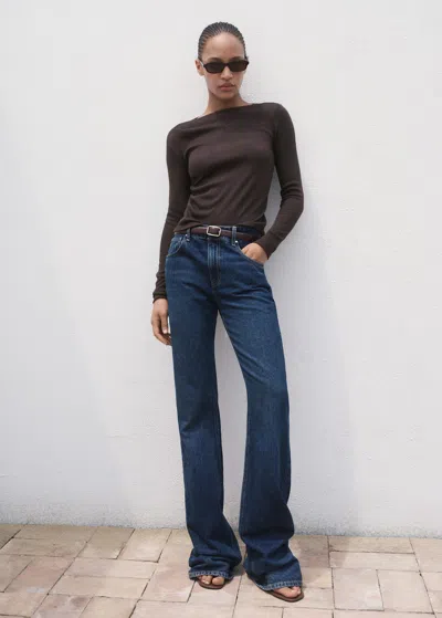 Mango Boat Neck T-shirt In Brown