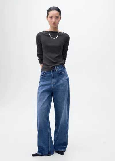 Mango Boat Neck T-shirt In Gray