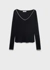 Mango V-neck Combined Fabric T-shirt In Black