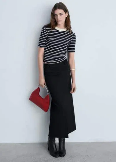 Mango Striped Cotton T-shirt Dark Navy