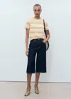 Mango T-shirt Coton Col Contrastant Marron - Femme - Xl -