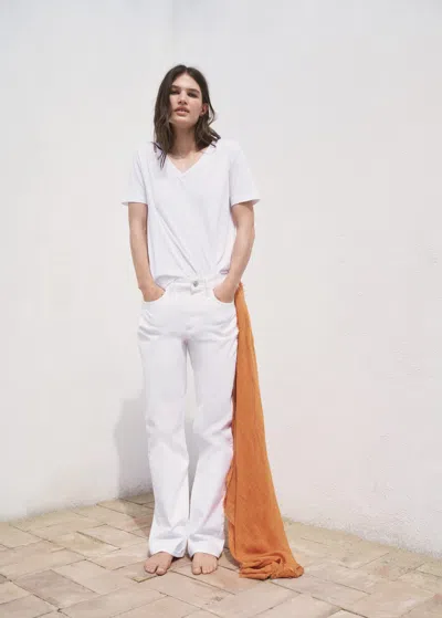 Mango V-neck Cotton T-shirt White