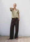 Mango V-neck Cotton T-shirt Khaki In Neutral