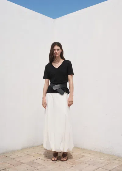 Mango V-neck Cotton T-shirt Black