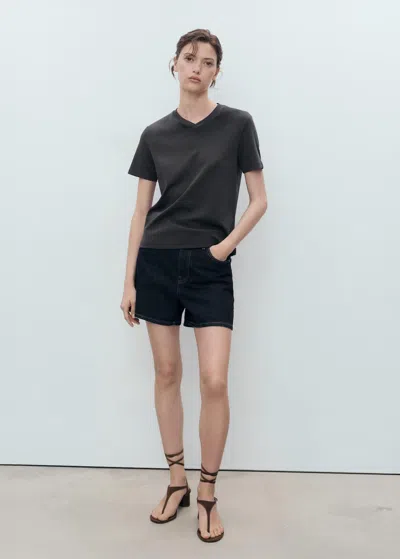 Mango T-shirt Coton Col En V Noir - Femme - 2xl -