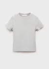 Mango Kids' Ribbed Cotton T-shirt Light Heather Grey In Gray