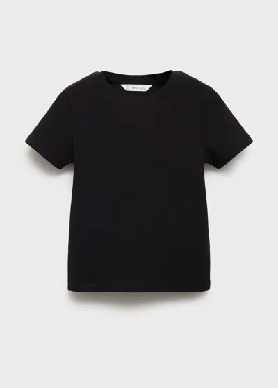 Mango Kids' Ribbed Cotton T-shirt Black