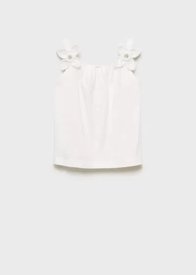 Mango Kids' Cotton T-shirt With Flower Detail Off White