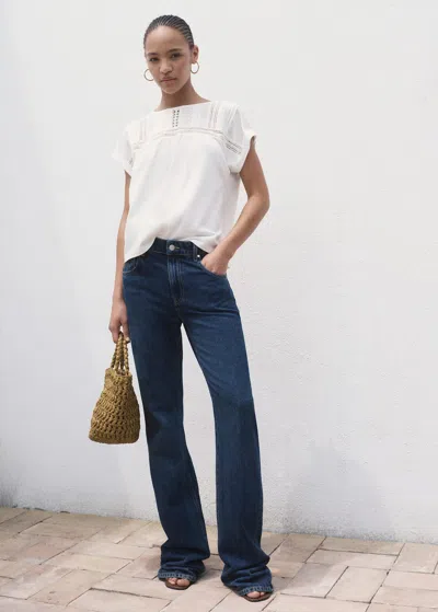 Mango Cotton T-shirt With Openwork Detail In White