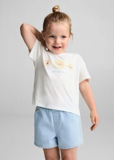 Mango Kids' Animal Print Cotton T-shirt Off White