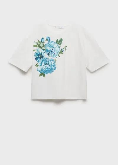 Mango T-shirt Coton Imprimé Fleur Blanc Cassé - Femme - Xl -