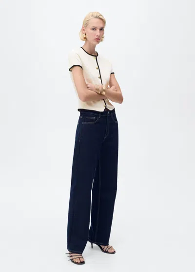 Mango Cotton T-shirt With Contrasting Trim In Sand