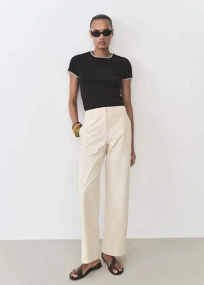 Mango Cotton T-shirt With Contrasting Trim Black