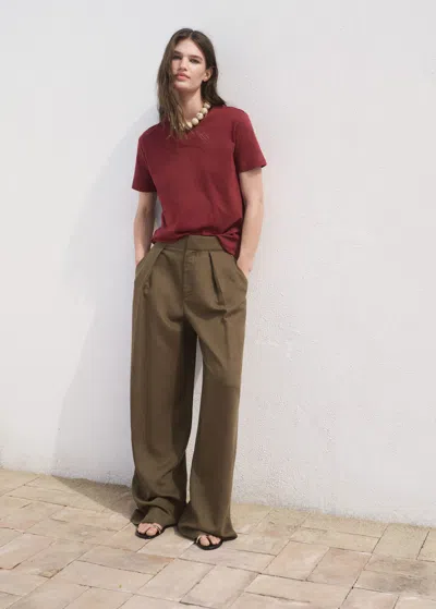 Mango Cotton Short-sleeved T-shirt Maroon In Brown
