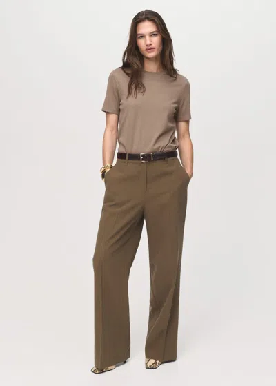 Mango Cotton Short-sleeved T-shirt In Brown
