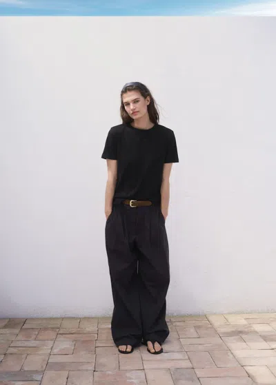 Mango Cotton Short-sleeved T-shirt Black