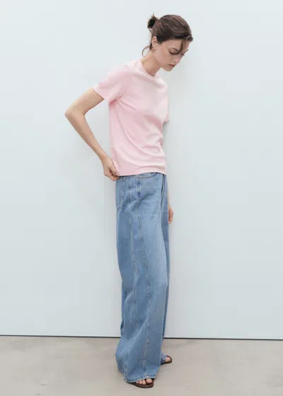Mango T-shirt Coton Manches Courtes Rose Clair - Femme - S -