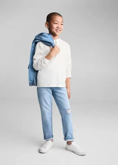 Mango T-shirt Coton Manches Longues In Blanc Cassé