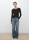 Mango Long Sleeve Cotton T-shirt Black In Blue
