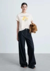 Mango Cotton T-shirt With Printed Message Off White