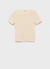 Mango Textured Cotton-blend T-shirt Ecru In Écru