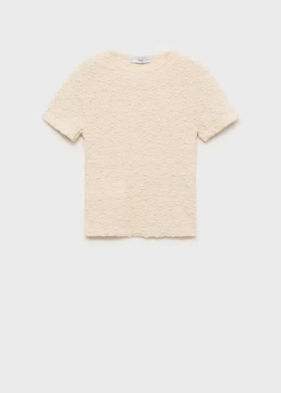 Mango Textured Cotton-blend T-shirt Ecru In Écru