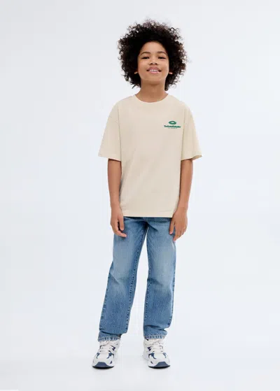 Mango Kids' Printed Embossed Letters T-shirt Sand