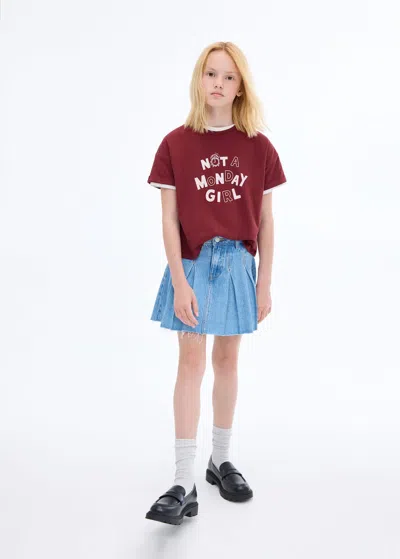 Mango Kids' Short-sleeved Printed T-shirt Maroon In Burgundy