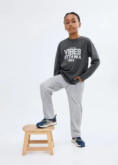 Mango T-shirt Imprimé Manches Courtes Gris Anthracite - Enfants - 13-14 Ans -  Kids